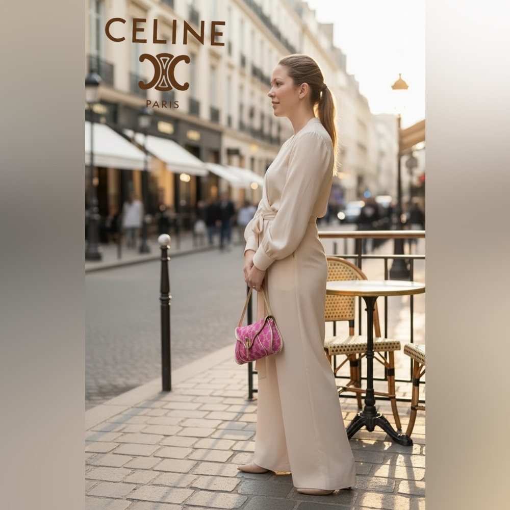 Celine Pink Triomphe Monogram Poulbot Denim Shoulder-bag w Gold Trim
EXCELLENT! - Picture 2 of 15